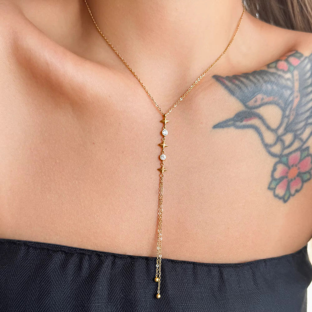 Y- Shape Zircon Droplet Lariat Necklace