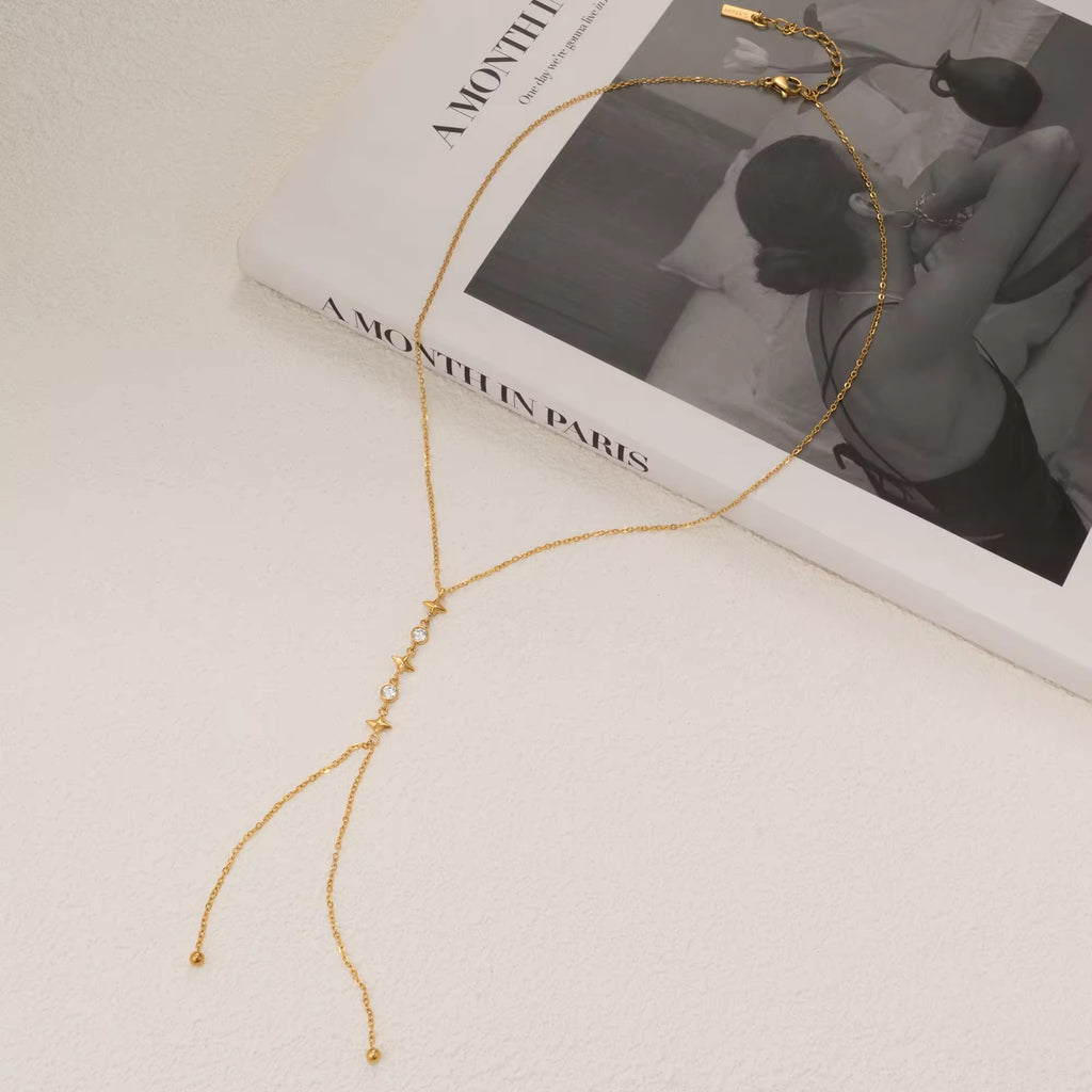 Y- Shape Zircon Droplet Lariat Necklace