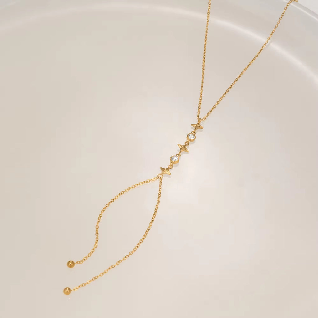 Y- Shape Zircon Droplet Lariat Necklace