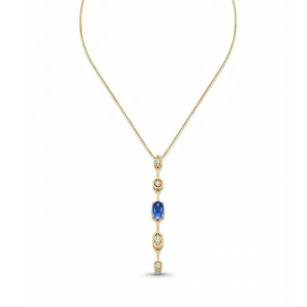 Blue Stone Y Drop Necklace