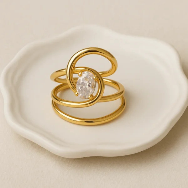 Aliya Solitaire Adjustable Ring– 18K Gold Plated