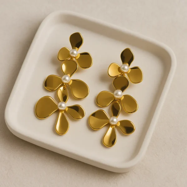 Flora Pearl Statement Earrings – 18K Gold Plated