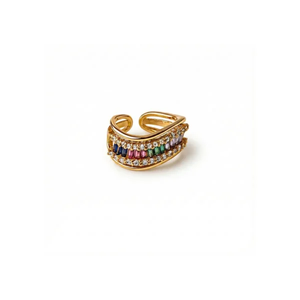 Baguette Multicolor Zirconia Adjustable Ring– 18K Gold Plated