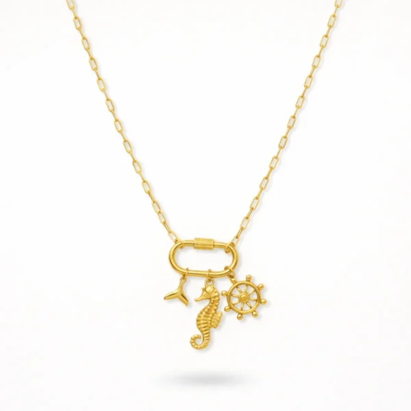 Beach Essential Seahorse Charm Necklace – 18K Gold Plated