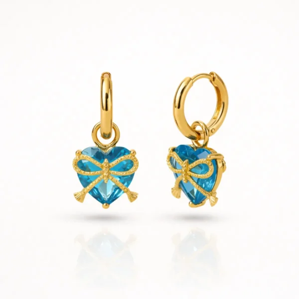 Bow & Heart Zircon Cuff Earrings– 18K Gold Plated