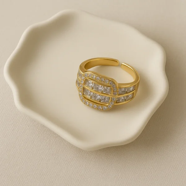 Zircon Buckle Adjustable Ring– 18K Gold Plated