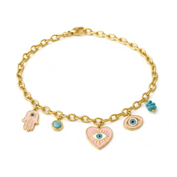 Daisy Hamza Charm Necklace – 18K Gold Plated