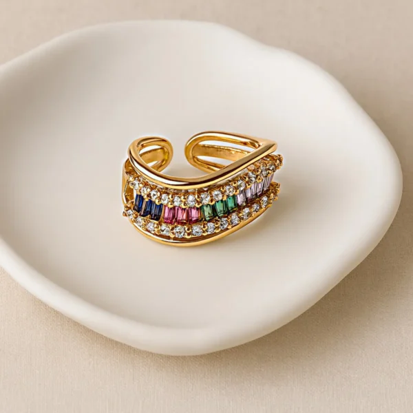 Baguette Multicolor Zirconia Adjustable Ring– 18K Gold Plated