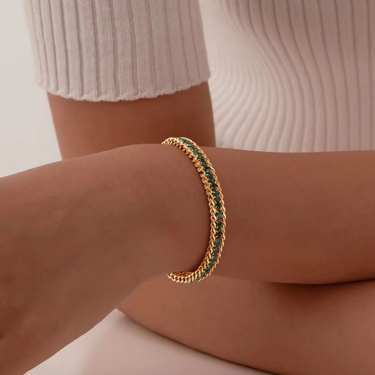 Multilayered Zircon Chain Bracelet– 18K Gold Plated
