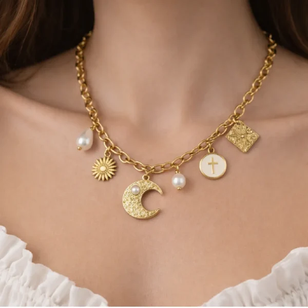Moon Charm Necklace– 18K Gold Plated