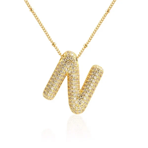 Personalized Initial Zirconia Necklace N – 18K Gold Plated