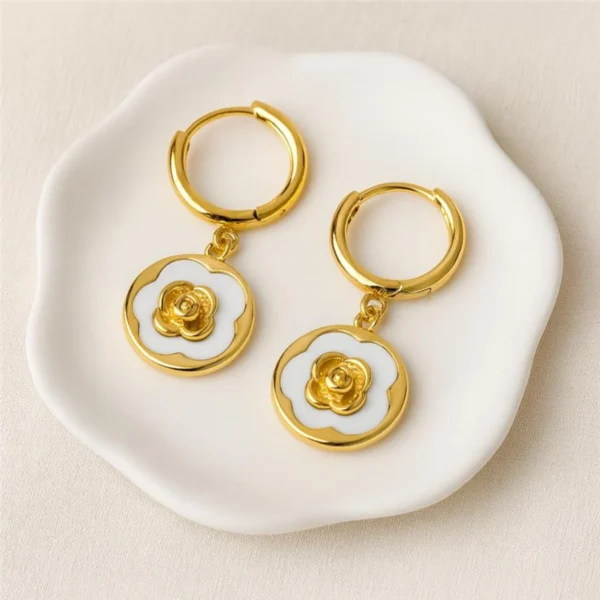 Rose Huggie Hoop Earrings– 18K Gold Plated