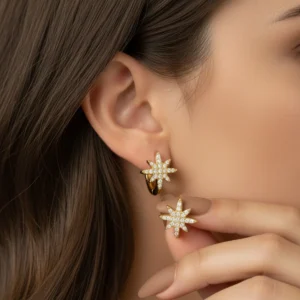 Starburst Zirconia Huggie Earrings