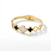 Black & White Clover Bangle Bracelet– 18K Gold Plated