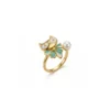 Golden Owl Pearl Ring-18 K Gold Plated