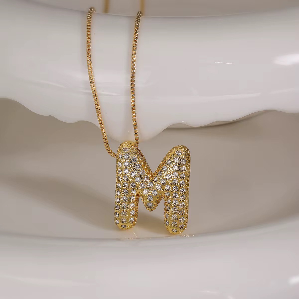 Personalized Initial Zirconia Necklace M