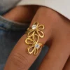 Open Flower Adjustable Ring– 18K Gold Plated
