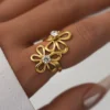 Open Flower Adjustable Ring– 18K Gold Plated