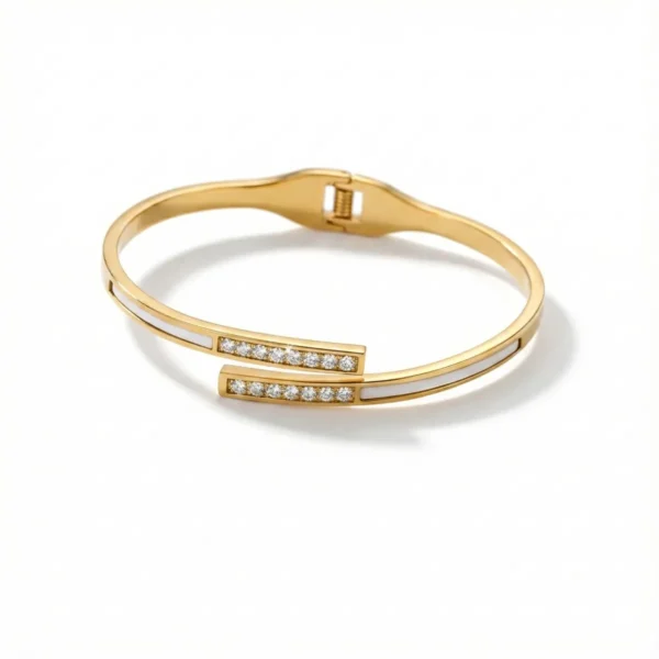 Zircon Mother of Pearl Bangle Bracelet– 18K Gold Plated