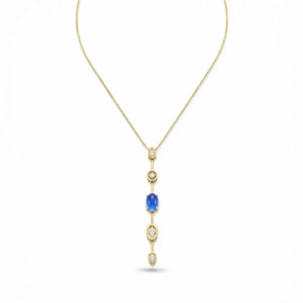 Blue Stone Y Drop Necklace – 18K Gold Plated