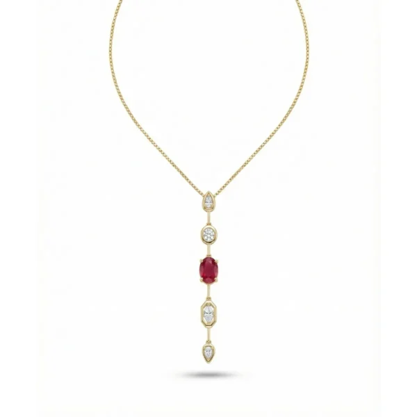 Ruby Y-Shaped Necklace – 18K Gold Plated