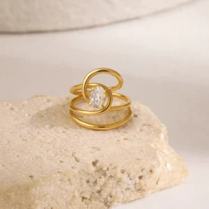 Aliya Solitaire Adjustable Ring– 18K Gold Plated