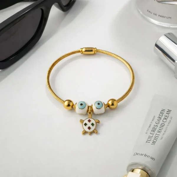 Evil Eye Turtle Charm Bracelet