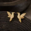 18K Gold-Plated Hummingbird Bird Stud Earrings with Zircon