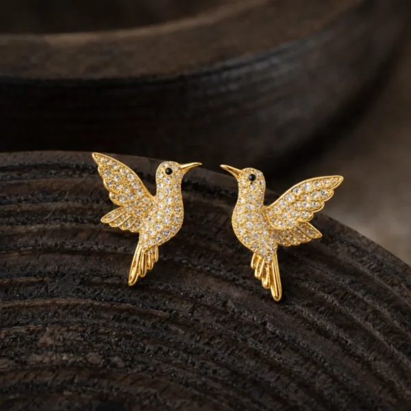 18K Gold-Plated Hummingbird Bird Stud Earrings with Zircon