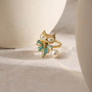Golden Owl Pearl Adjustable Ring