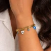Hearts Semi Precious Stone Charm Adjustable Bracelet– 18K Gold Plated