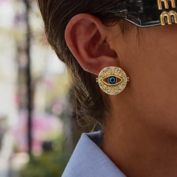 Evil Eye Mixed Metal Statement Earrings