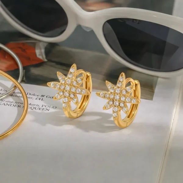 Starburst Zirconia Huggie Earrings