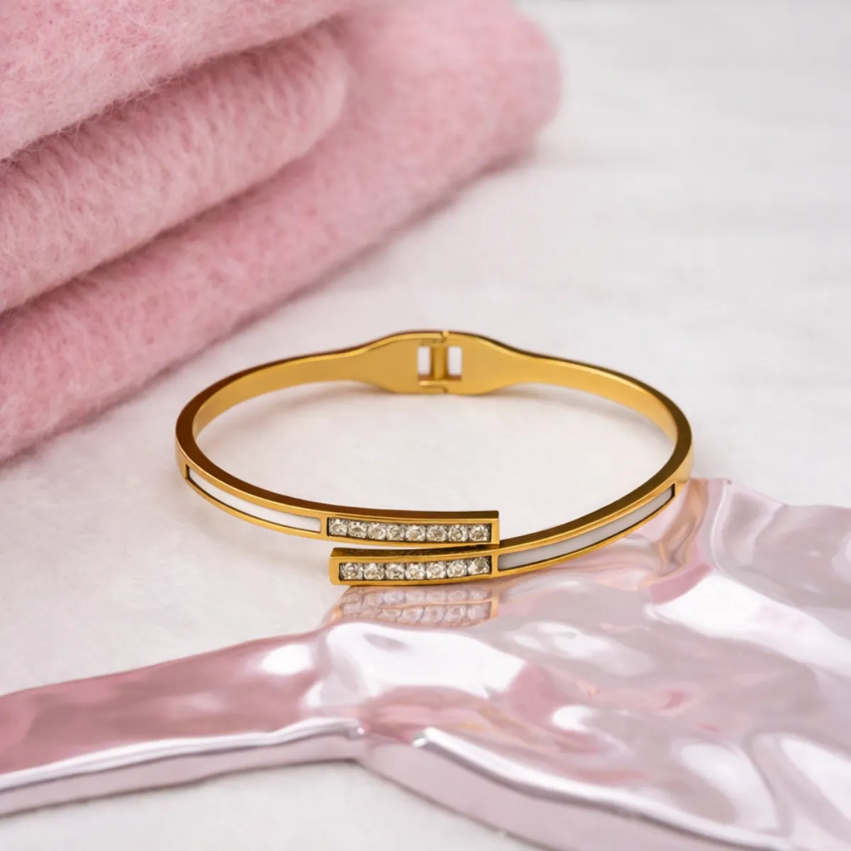 Zircon Mother of Pearl Bangle Bracelet